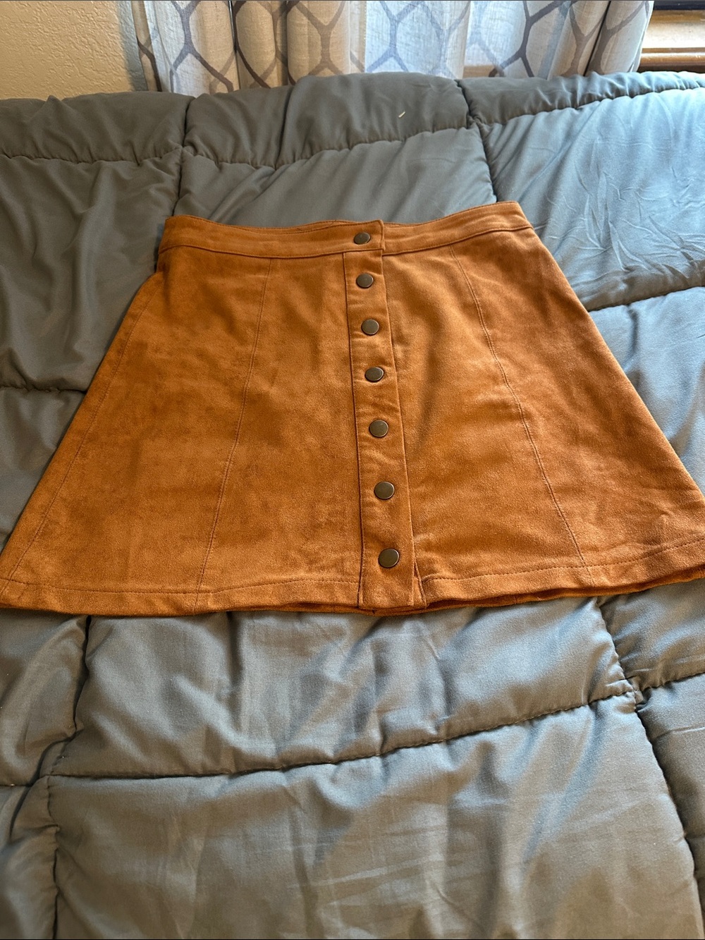 Forever 21 Rust Button-Front Suede A-Line Skirt